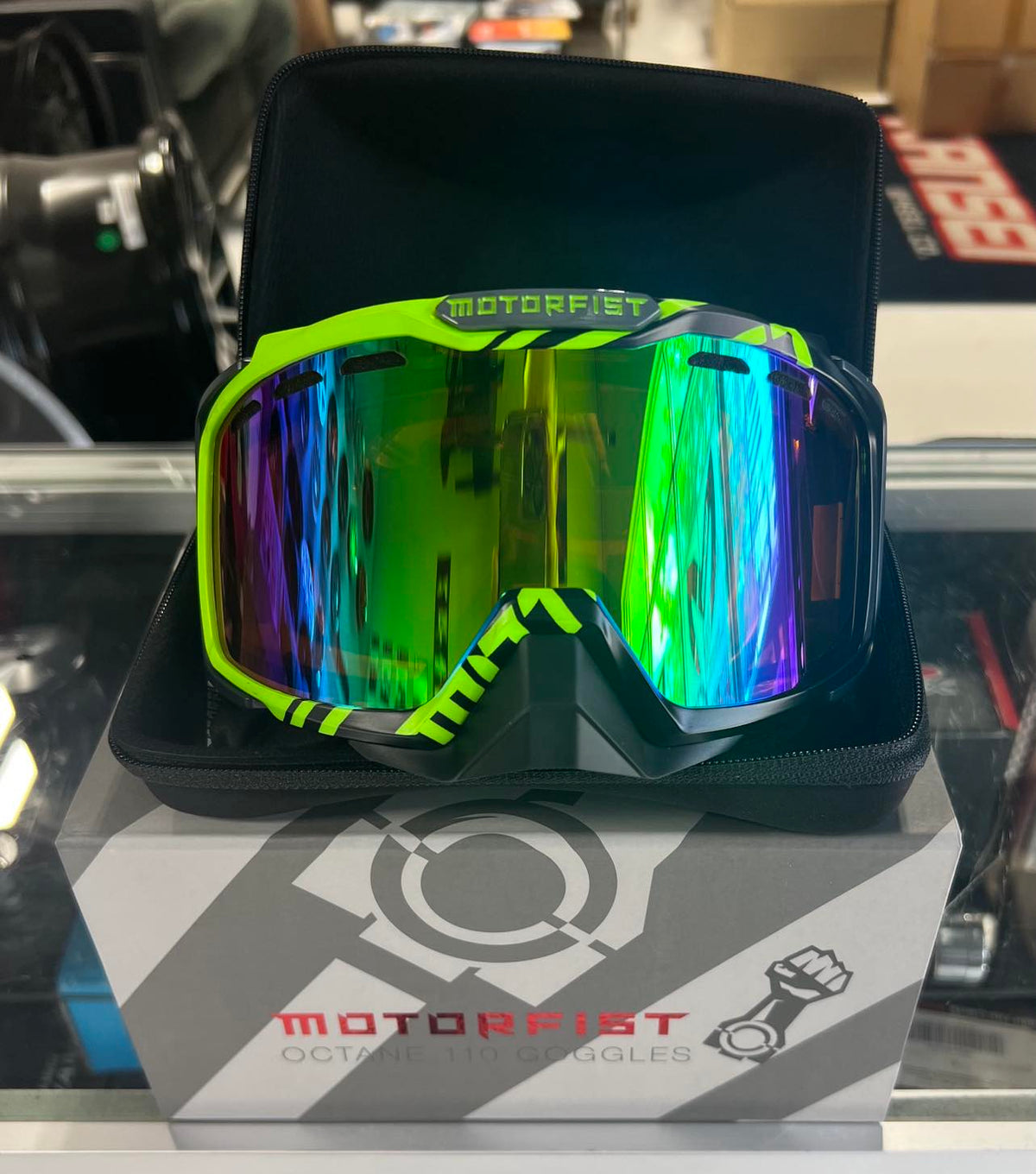 Speedzone Performance LLC MOTORFIST OCTANE 110 GOGGLE - HI-VIS - GREEN MIRRORED TANGERINE - View 2