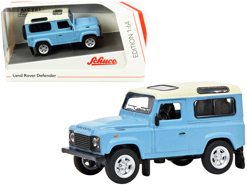 Land Rover Defender Light Blue with Cream Top 1/64 Diecast Model Car by Schuco free shipping USA