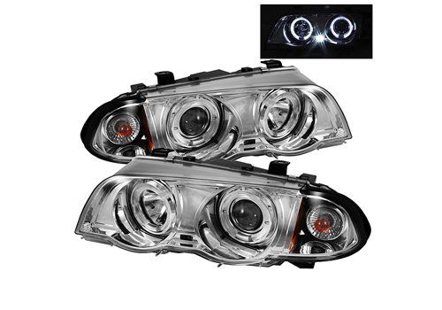 Spyder Auto BMW E46 99-01 4Dr Halo Amber Projector Headlamps Chrome