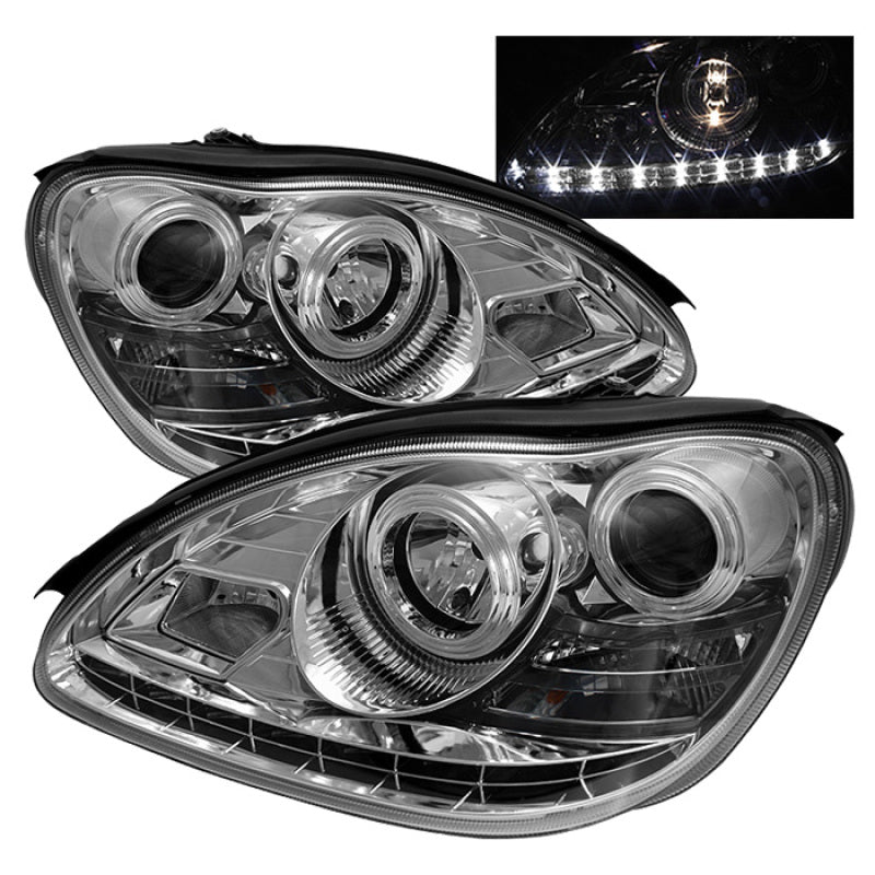 FR SPORT SPYDER Mercedes Benz S-Class 00-06 Projector Headlights Halogen Model- DRL Chrm...