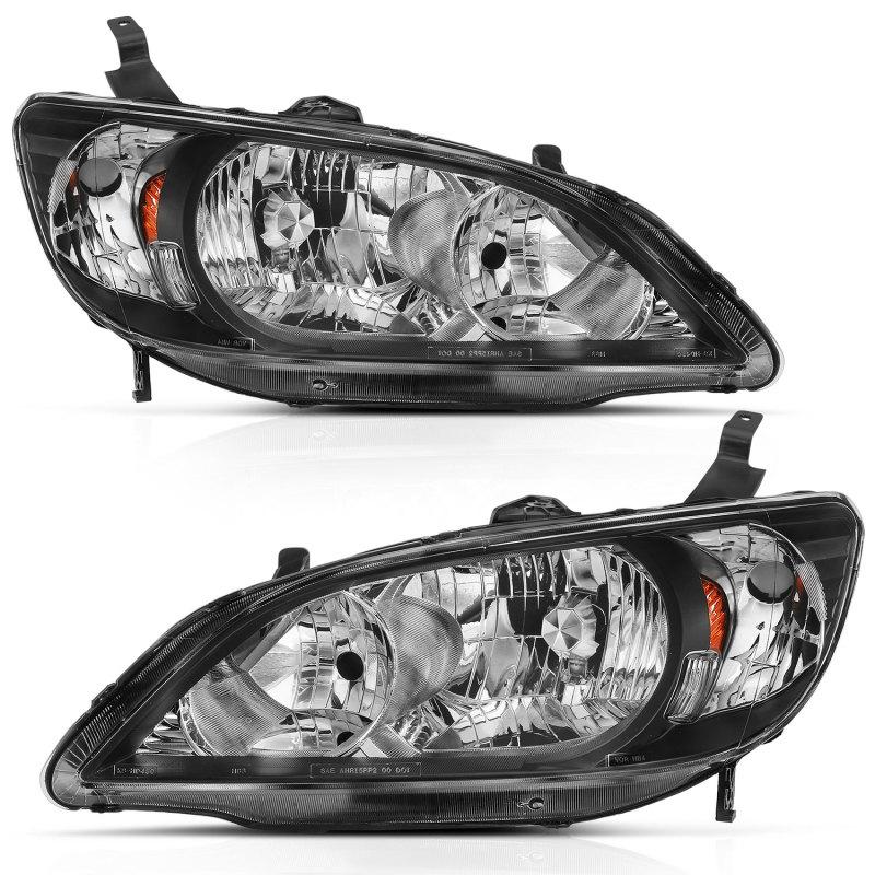 ANZO 2004-2005 Honda Civic 2Dr Crystal Headlight Black Amber(OE Replacement) 121535