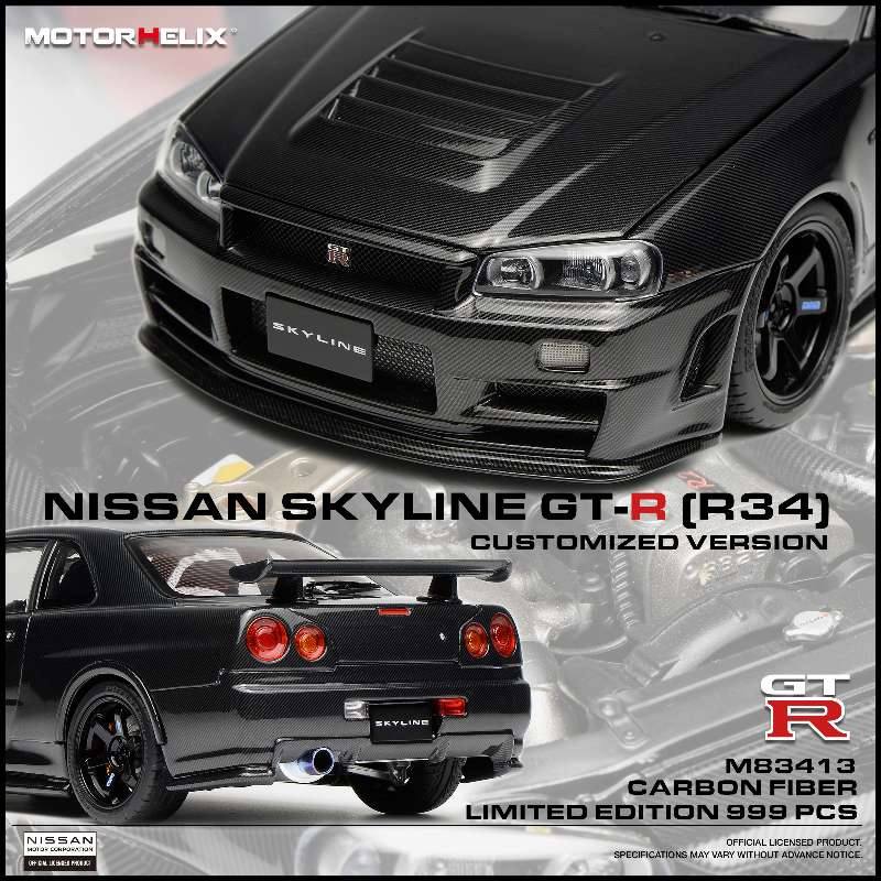 Motorhelix 1999 Nissan Skyline GT-R R34 Customized Version Full Carbon Fiber 1:18