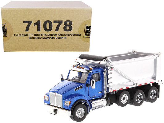 Rapid Vehicles Kenworth T880S SFFA Tandem Axle with Pusher Axle OX Stampede Dump Truck Blue and...
