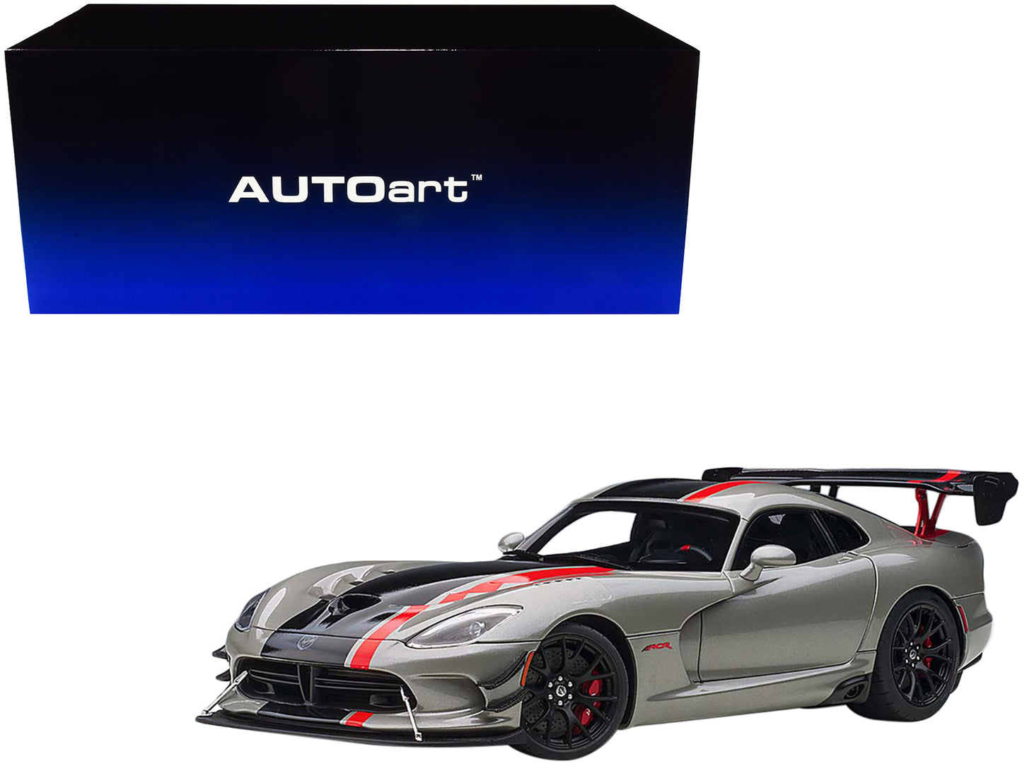 2017 Dodge Viper ACR Billet Silver Metallic with Black and Red Stripes 1/18 Model Car by Autoart free shipping USA