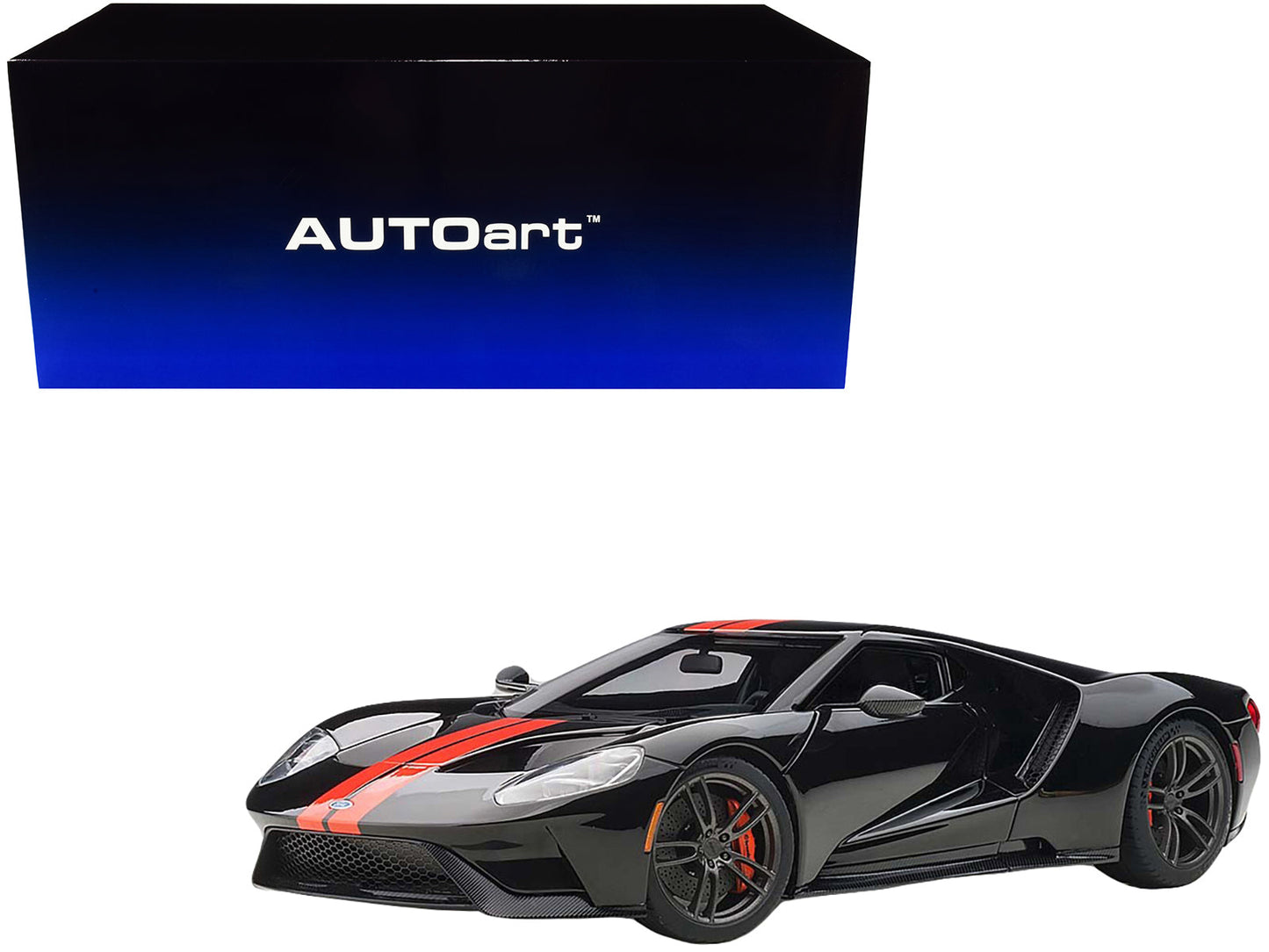 2017 Ford GT Shadow Black with Orange Stripes 1/18 Model Car by Autoart free shipping USA
