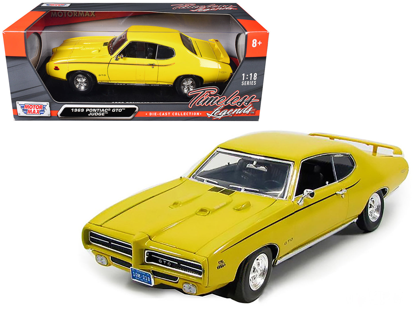 1969 Pontiac GTO Judge Yellow 1/18 Diecast Model Car by Motormax free shipping USA