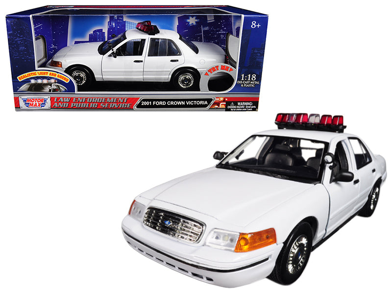 Rapid Vehicles 2001 Ford Crown Victoria Police Car Plain White with Flashing Light Bar and Front...