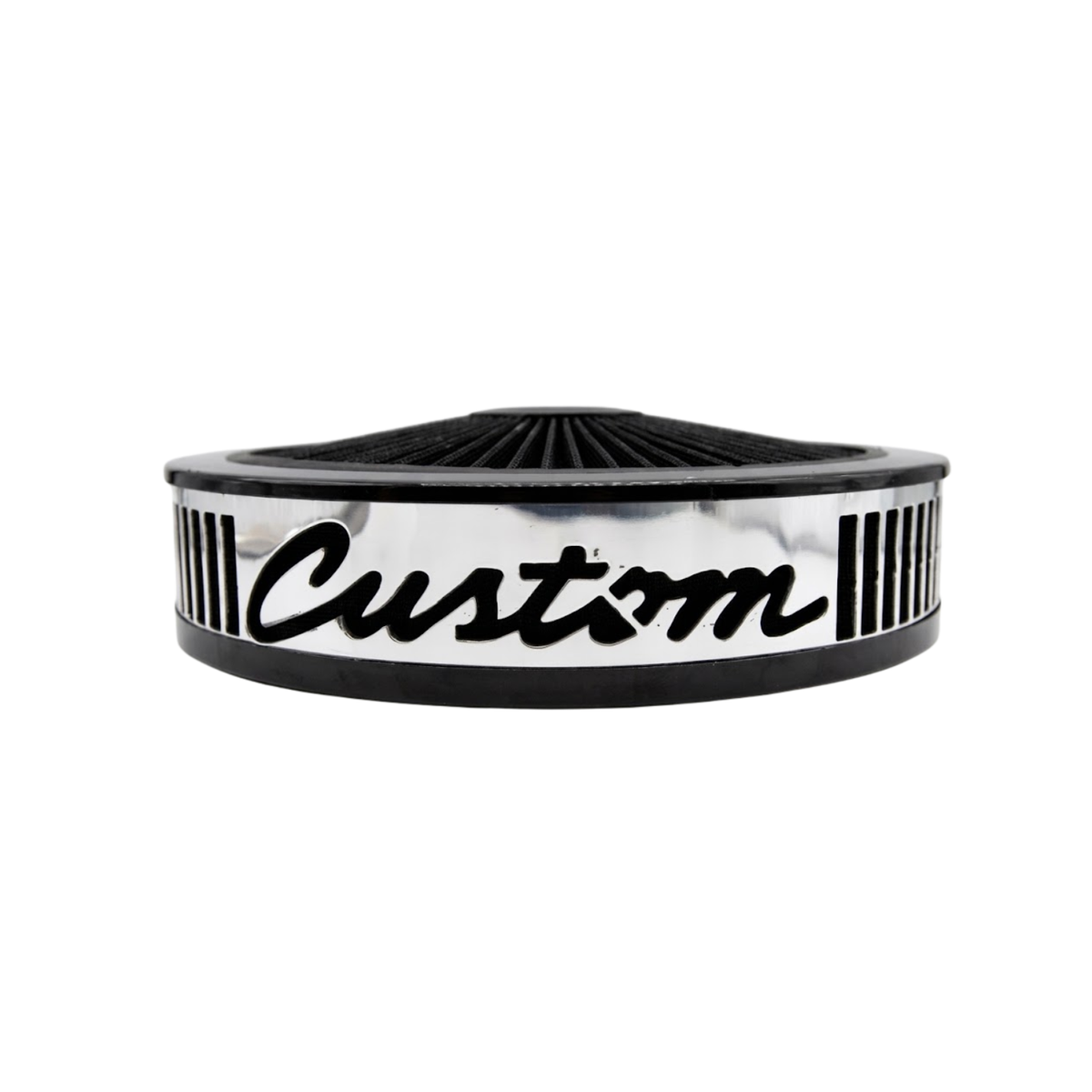 Granatelli Blingz Beauty Bandz, "SPECIAL ORDER" Grill Insert, 14" x 3" Black Filter Element, Black Chrome Lip around Black Filtered Lid.