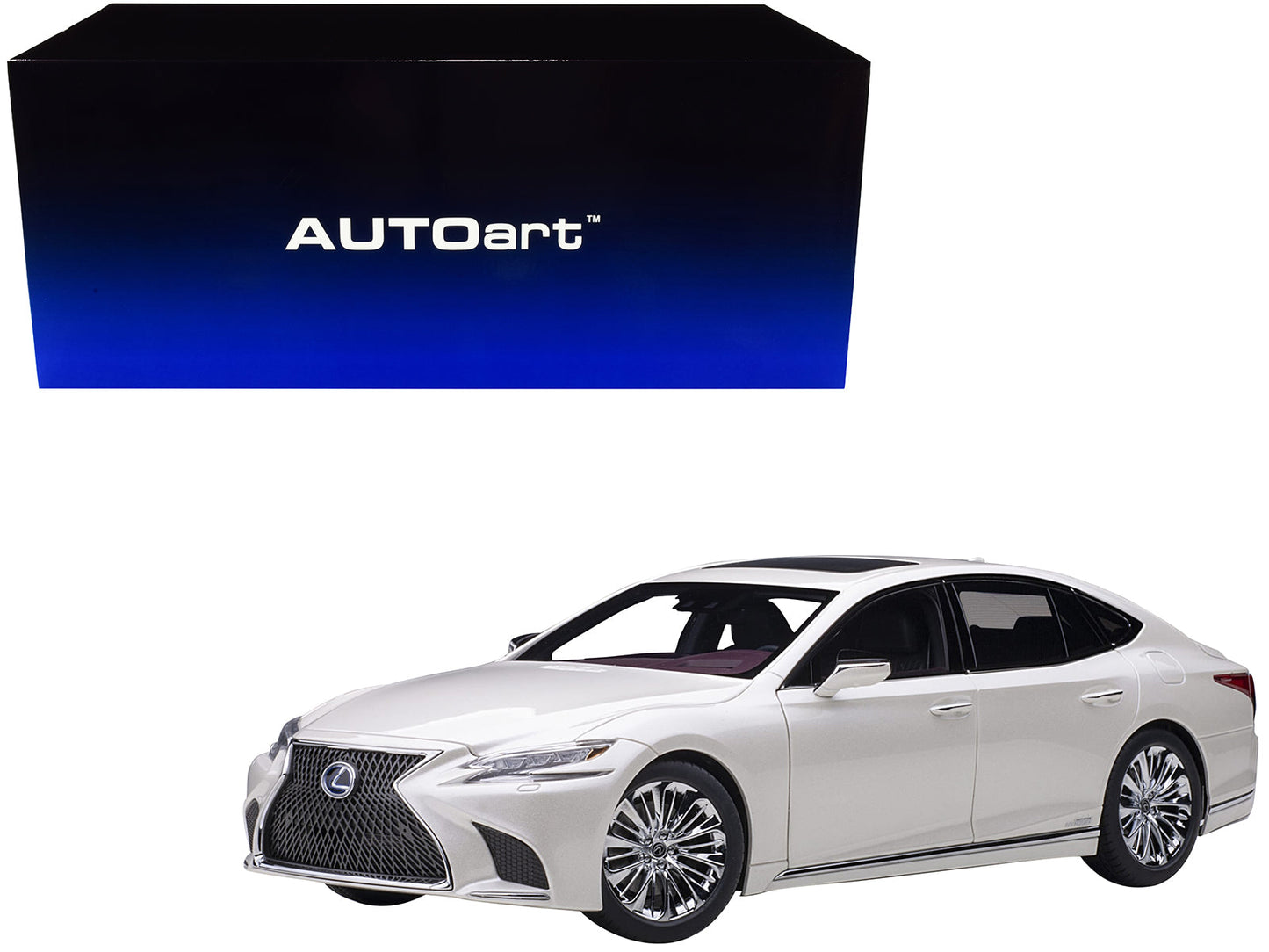 Lexus LS500h Sonic White Metallic with Crimson and Black Interior 1/18 Model Car by Autoart free shipping USA