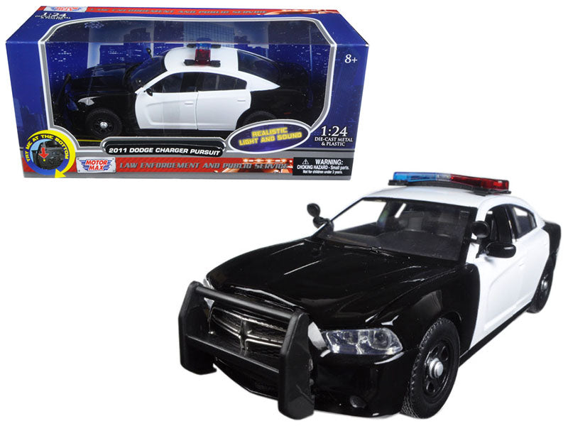 Rapid Vehicles 2011 Dodge Charger Pursuit Police Car Black and White with Flashing Light Bar and...