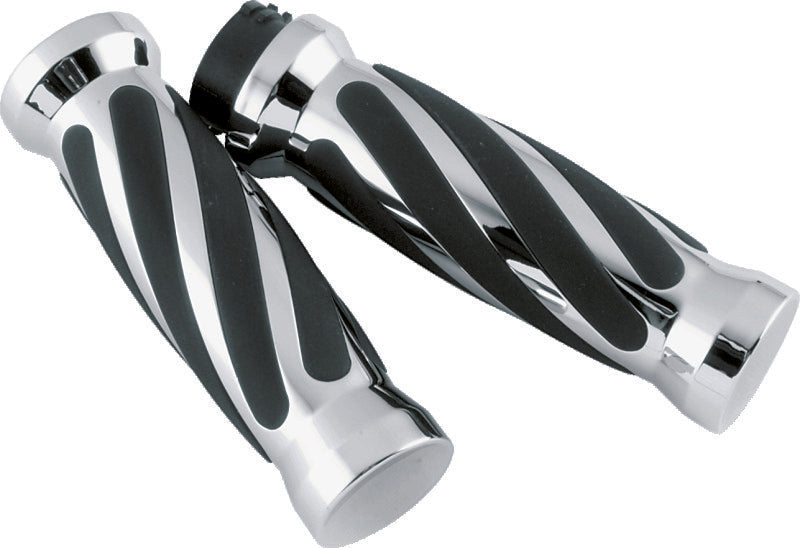 Bikers Choice 81-17 XL & Big Twin Dual Cable Chrome & Black Twisted Grips Pr 498415