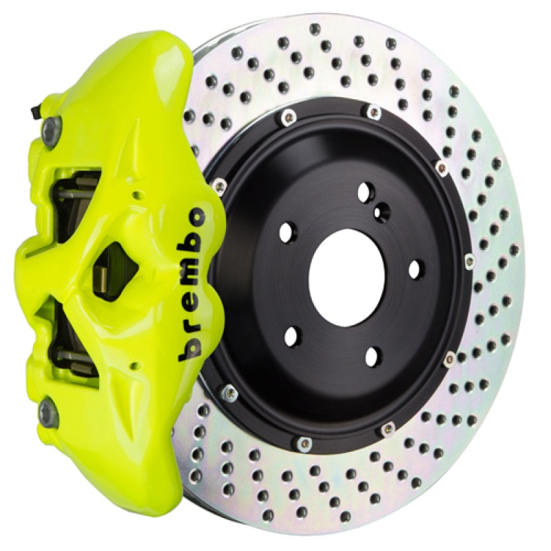 Brembo 11-18 Cayenne/S/GTS Rear GT BBK 4 Piston Cast 380x28 2pc Rotor Drilled- Fluo. Yellow 2S1.9005A7