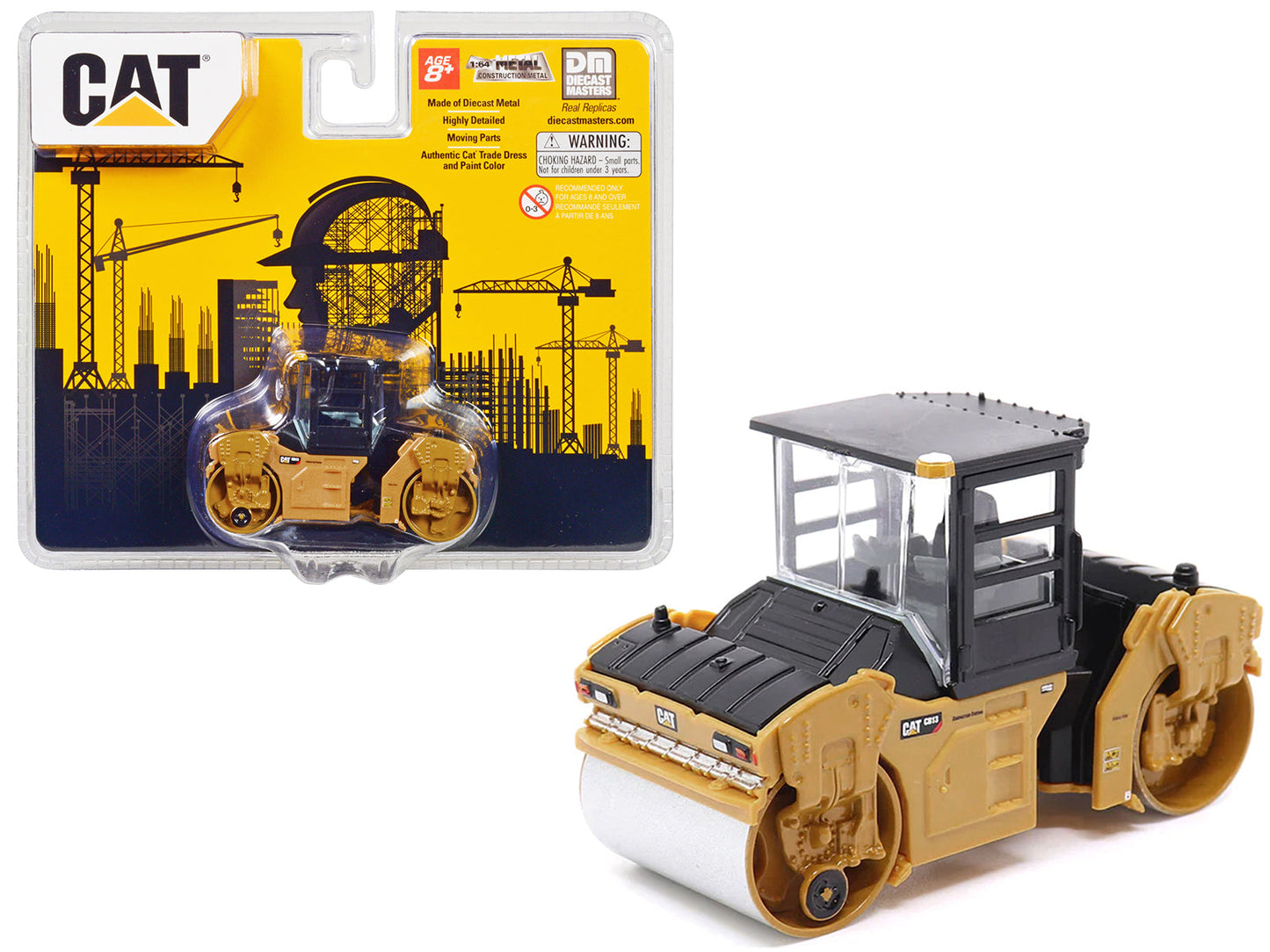CAT Caterpillar CB-13 Tandem Vibratory Roller with Cab Yellow and Black 1/64 Diecast Model by Diecast Masters free shipping USA