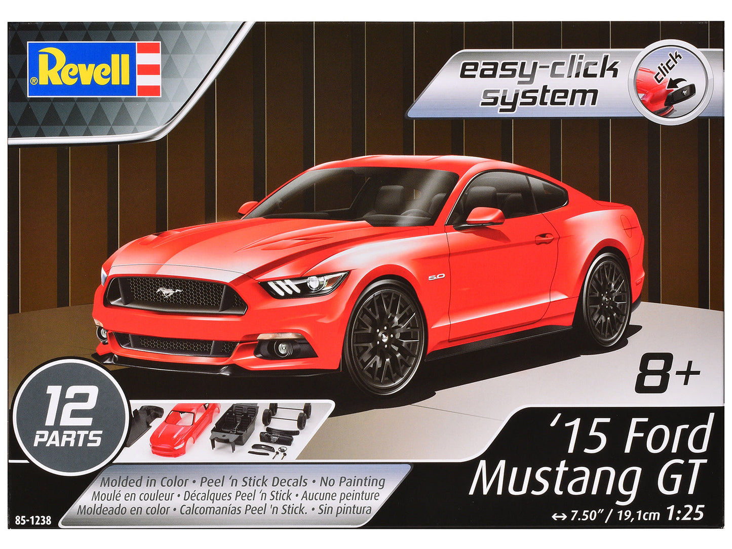 Level 2 Easy-Click Model Kit 2015 Ford Mustang GT 1/25 Scale Model by Revell free shipping USA
