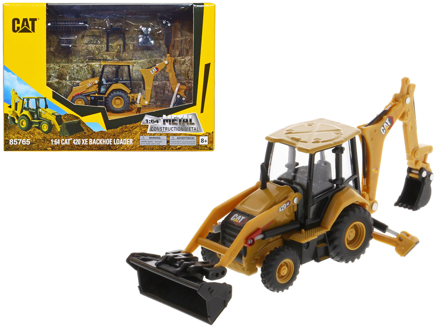 CAT Caterpillar 420 XE Backhoe Loader with Work Tools Yellow 1/64 Diecast Model by Diecast Masters free shipping USA