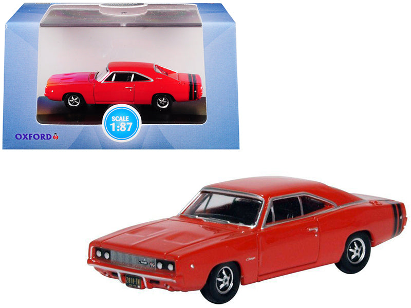 Rapid Vehicles 1968 Dodge Charger Bright Red with Black Stripes 1/87 (HO) Scale Diecast Model Car...