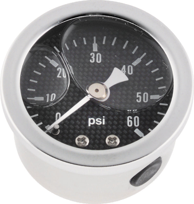 Bikers Choice 0-60 PSI Oil Pressure Gauge Carbon Face Stainless Bezel Liquid Filled Universal Custom 496455
