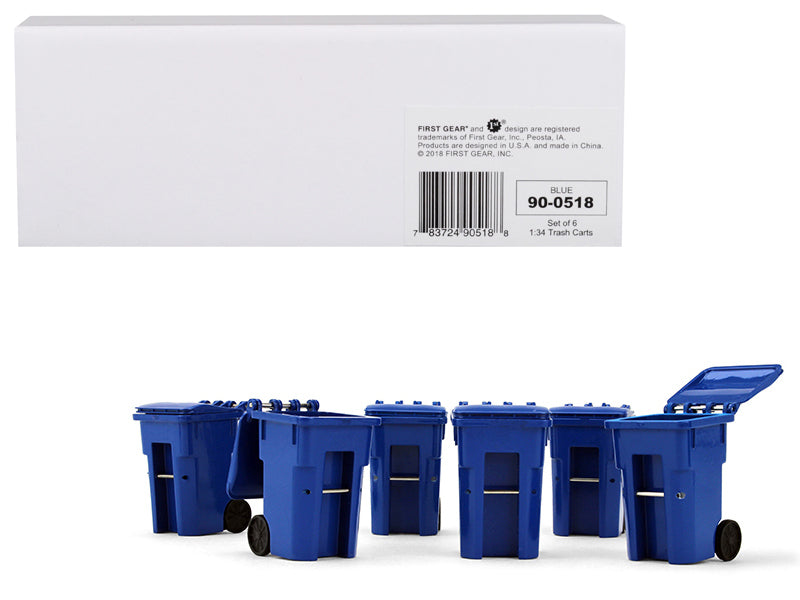 Set of 6 Blue Garbage Trash Bin Containers Replica 1/34 Models by First Gear free shipping USA