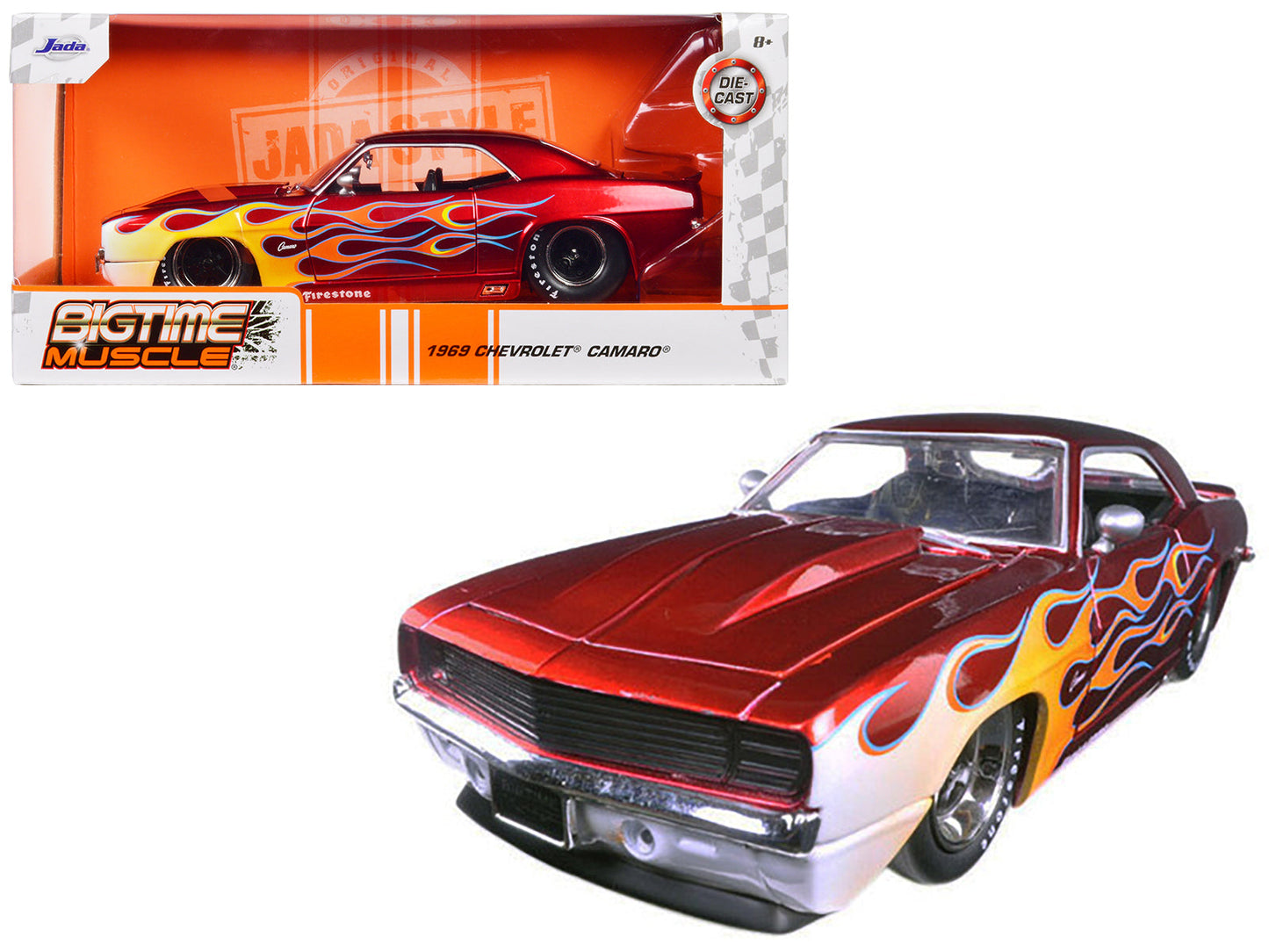 1969 Chevrolet Camaro Red with Flames 1/24 Diecast Model Car by Jada free shipping USA