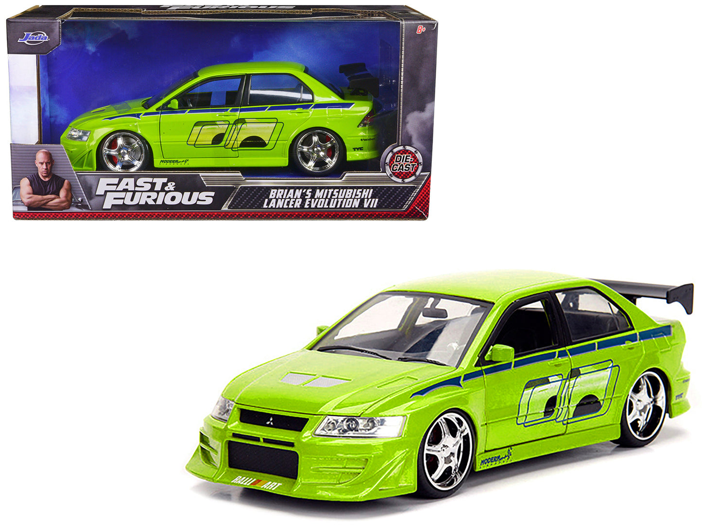 Brian's Mitsubishi Lancer Evolution VII Green with Graphics "Fast & Furious" Movie 1/24 Diecast Model Car by Jada free shipping USA