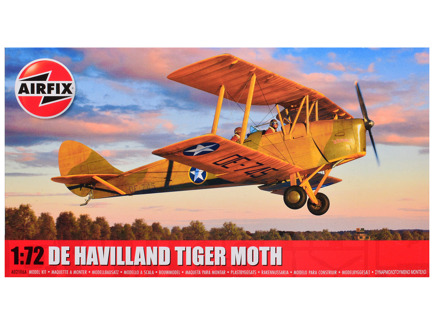 Level 2 Model Kit De Havilland Tiger Moth Aircraft with 2 Scheme Options 1/72 Plastic Model Kit by Airfix free shipping USA