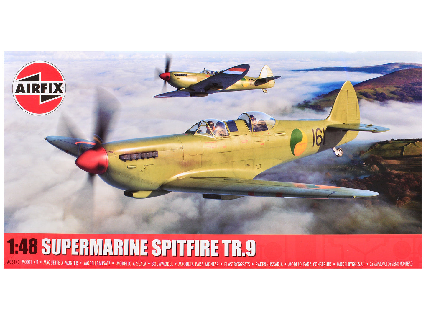 Level 2 Model Kit Supermarine Spitfire Tr.9 Fighter Aircraft with 2 Scheme Options 1/48 Plastic Model Kit by Airfix free shipping USA