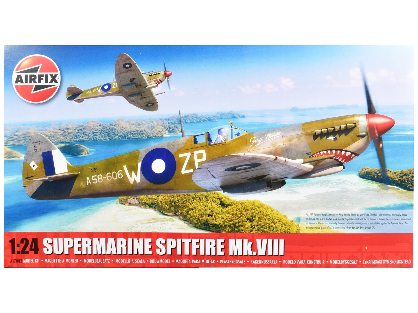 Level 4 Model Kit Supermarine Spitfire Mk.VIII Fighter Aircraft with 3 Scheme Options 1/24 Plastic Model Kit by Airfix free shipping USA