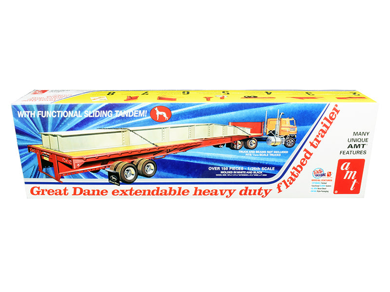 Skill 3 Model Kit Great Dane Extendable Heavy Duty Flat Bed Trailer with Functional Sliding Tandem 1/25 Scale Model by AMT free shipping USA