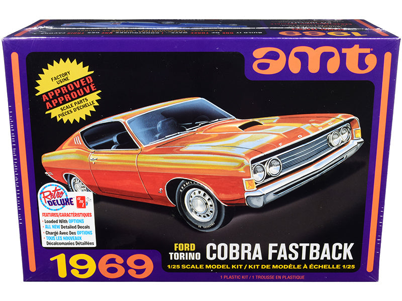 Skill 2 Model Kit 1969 Ford Torino Cobra Fastback 3-in-1 Kit 1/25 Scale Model by AMT free shipping USA