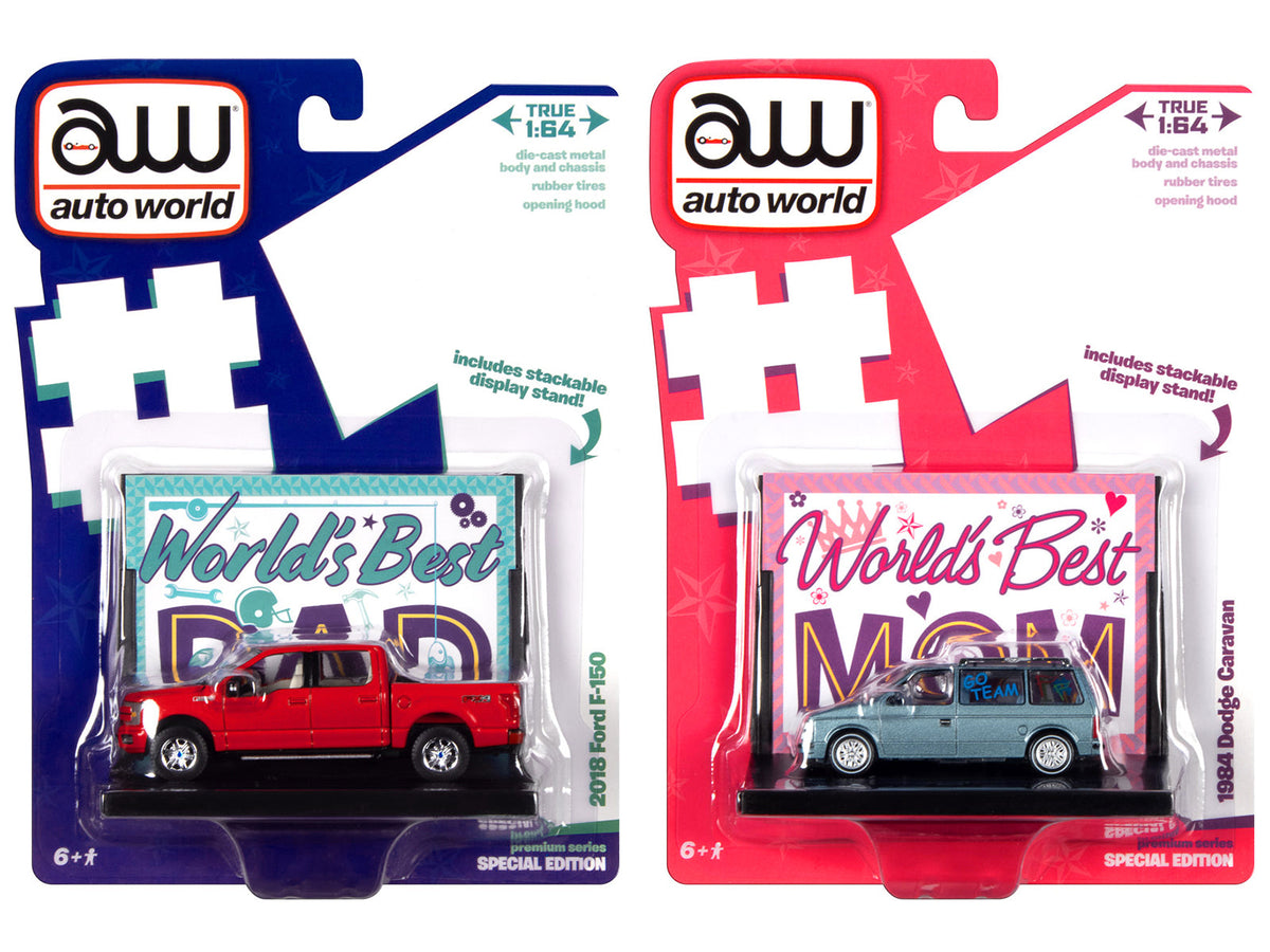Rapid Vehicles 2018 Ford F-150 Pickup Truck Red and 1984 Dodge Caravan Minivan Blue Metallic...