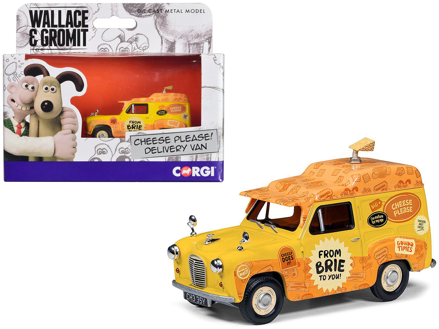 Austin A35 Van RHD (Right Hand Drive) Yellow "Cheese Please" "Wallace & Gromit" Diecast Model Car by Corgi free shipping USA