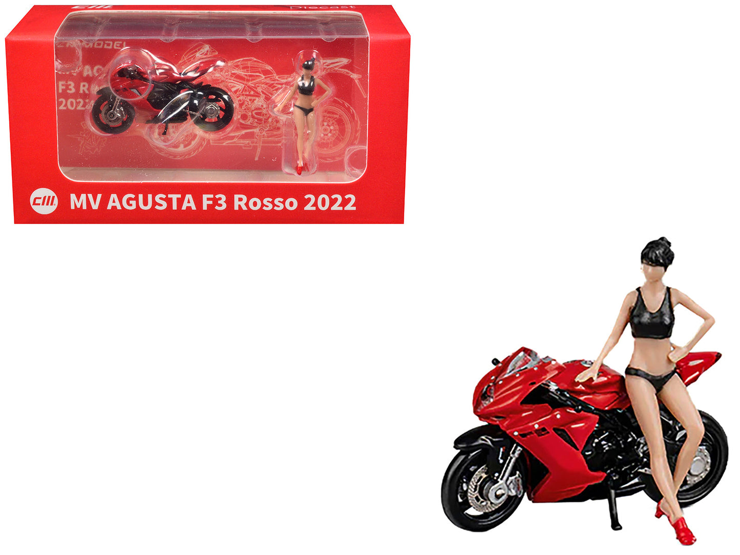 2022 MV Agusta F3 Rosso Motorcycle Red with Figure 1/64 Diecast Model by CM Model free shipping USA