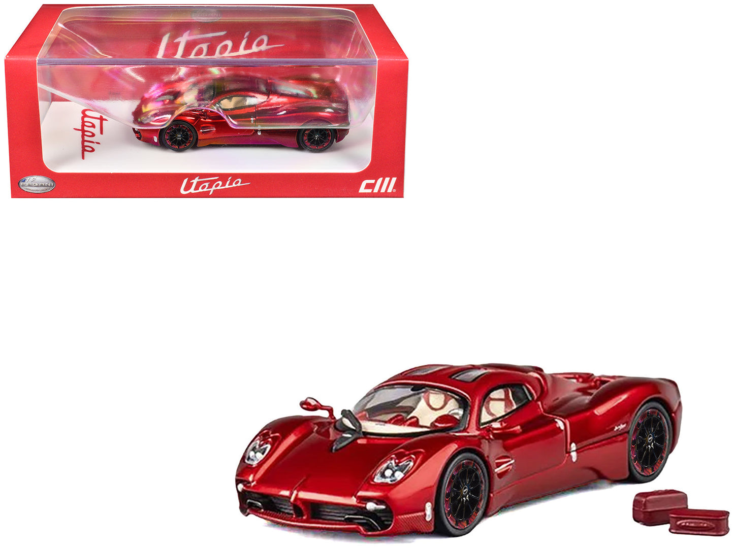 Pagani Utopia Red Metallic with Red Carbon Top 1/64 Diecast Model Car by CM Model free shipping USA