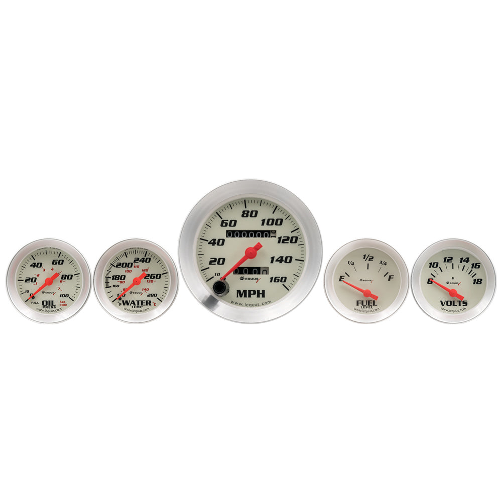 5-Piece Gauge Set White Face/Silver Bezel - E8500