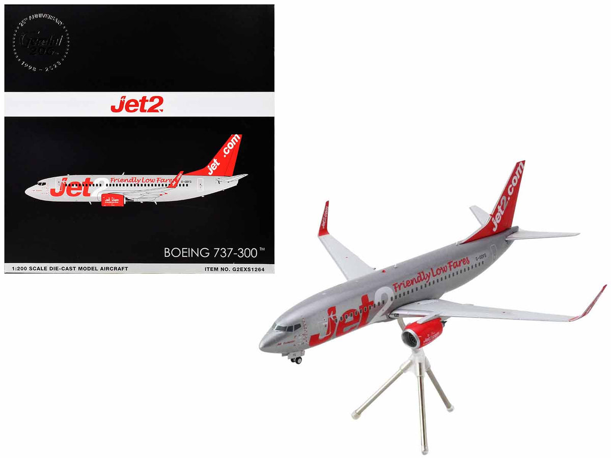 Rapid Vehicles Boeing 737-300 Commercial Aircraft "Jet2" (G-GDFG) Gray Metallic with Red Tail...