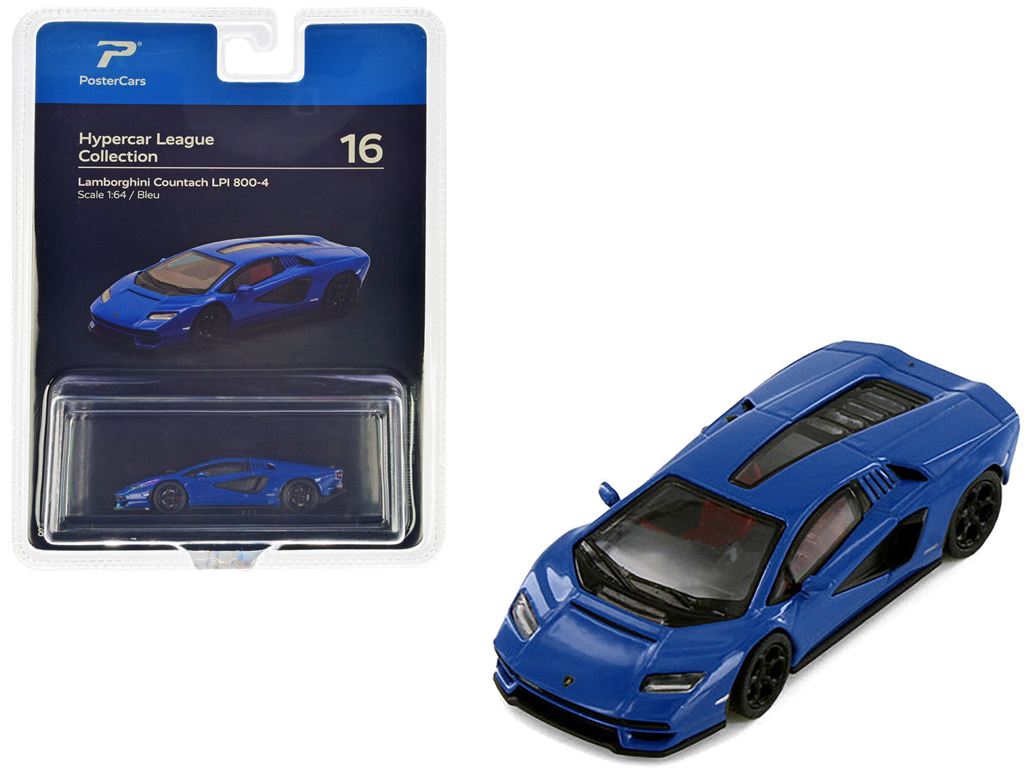 Lamborghini Countach LPI 800-4 Blue "Hypercar League Collection" 1/64 Diecast Model Car by PosterCars free shipping USA