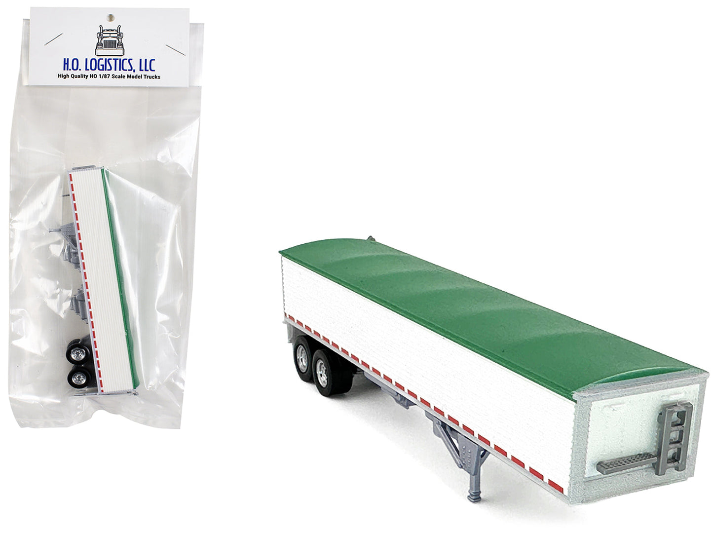 Covered Grain Trailer White with Green Tarp 1/87 (HO) Plastic Model Car by HO Logistics free shipping USA