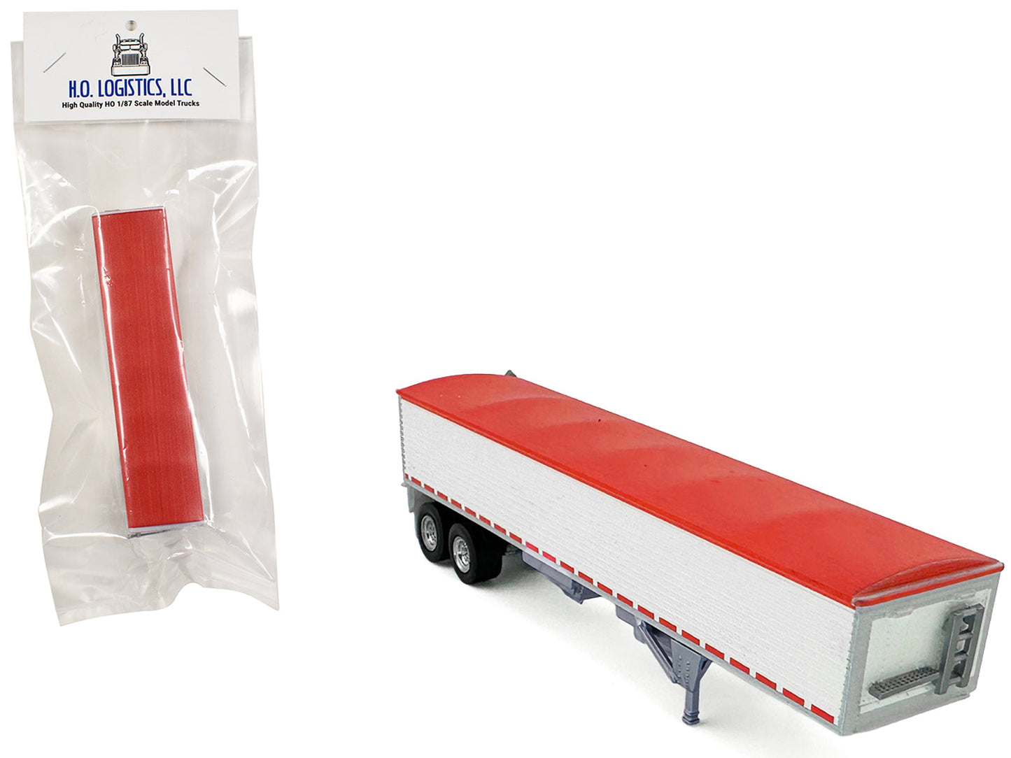 Covered Grain Trailer White with Red Tarp 1/87 (HO) Plastic Model Car by HO Logistics free shipping USA