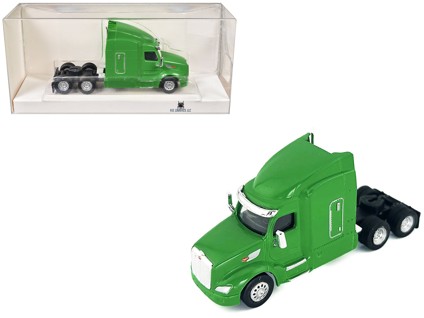 Peterbilt 579 Sleeper Cab Lime Green 1/87 (HO) Plastic Model Car by HO Logistics free shipping USA