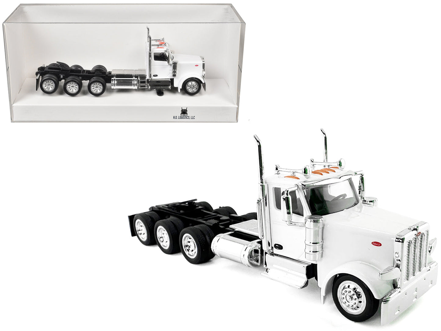 Peterbilt 589 3-Axel Day Cab White 1/87 (HO) Plastic Model Car by HO Logistics free shipping USA