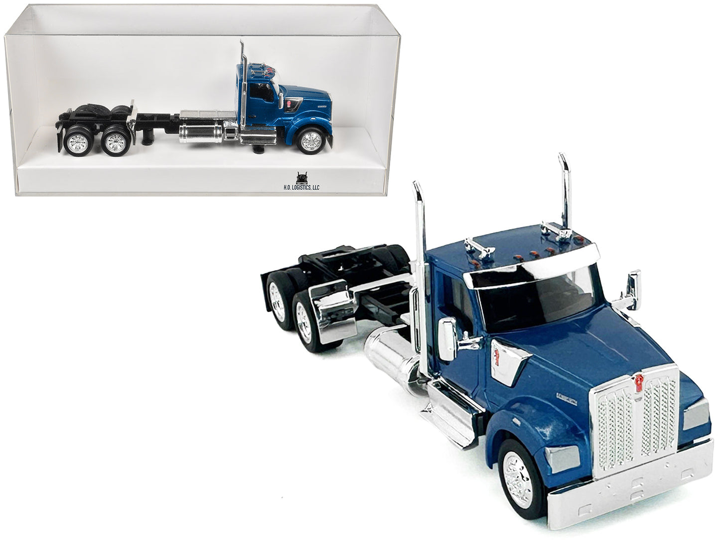 Kenworth W990 2-Axel Day Cab Blue Metallic 1/87 (HO) Plastic Model Car by HO Logistics free shipping USA