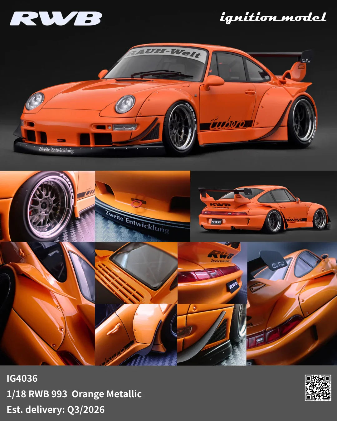 Ignition Model Porsche 993 RWB Widebody "Tubero" Orange Metallic 1:18