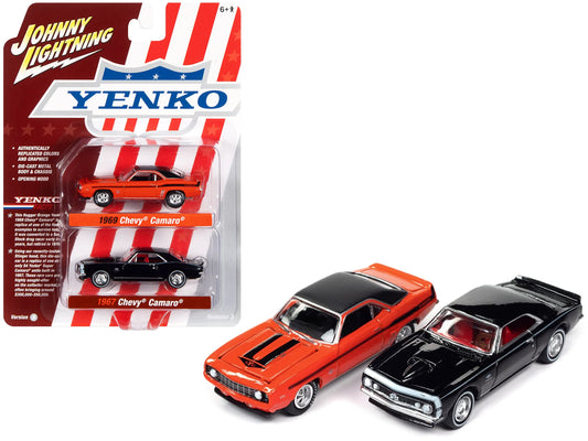 Rapid Vehicles 1969 Chevrolet Camaro Hugger Orange with Black Top and Stripes and 1967 Chevrolet...