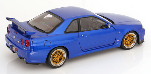 STM Diecast KK Scale 2001 Nissan Skyline GT-R R34 V-Spec II w/ Gold BBS Bayside Blue 1:12 - View 2
