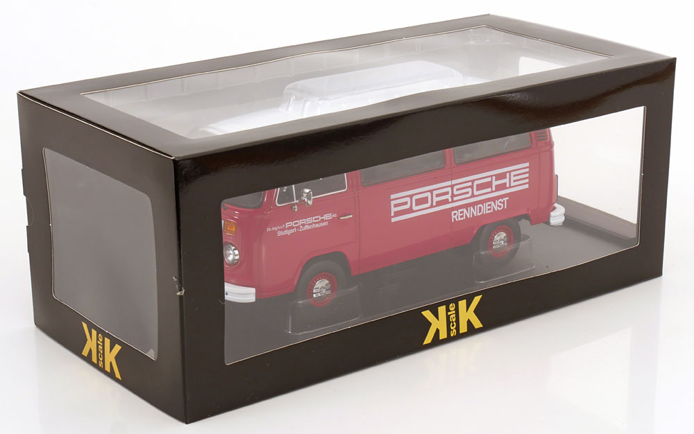 KK Scale 1972 Volkswagen T2b Minibus Porsche Renndienst Red 1:18