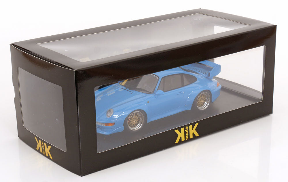 KK Scale 1996 Porsche 911 993 GT2 w/ Gold BBS Wheels Riviera Blue 1:18