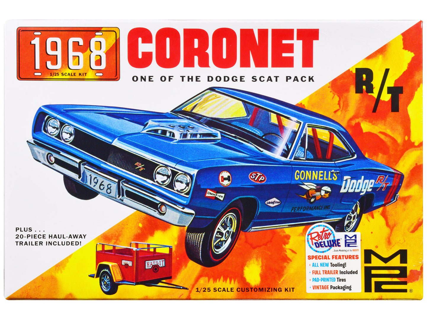 Skill 2 Model Kit 1968 Dodge Coronet Hardtop with Trailer 1/25 Scale Model by MPC free shipping USA