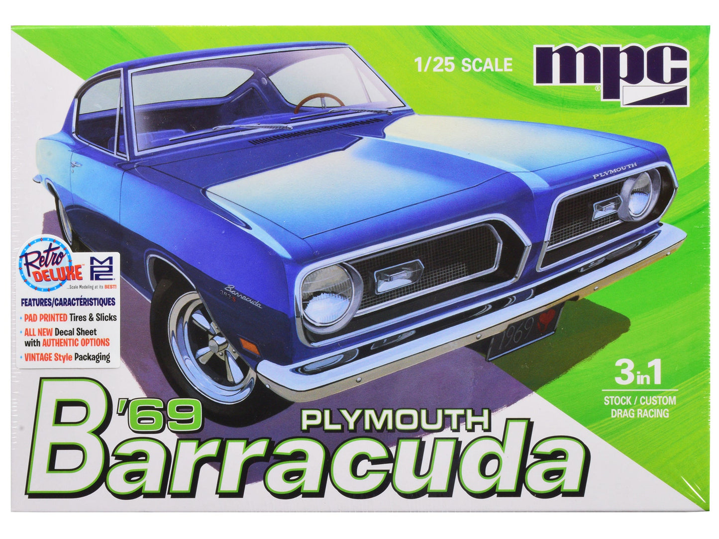 Skill 2 Model Kit 1969 Plymouth Barracuda 3-in-1 Kit 1/25 Scale Model by MPC free shipping USA