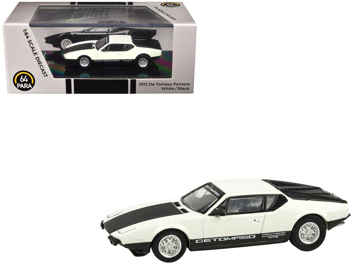 1972 De Tomaso Pantera White and Black 1/64 Diecast Model Car by Paragon Models free shipping USA