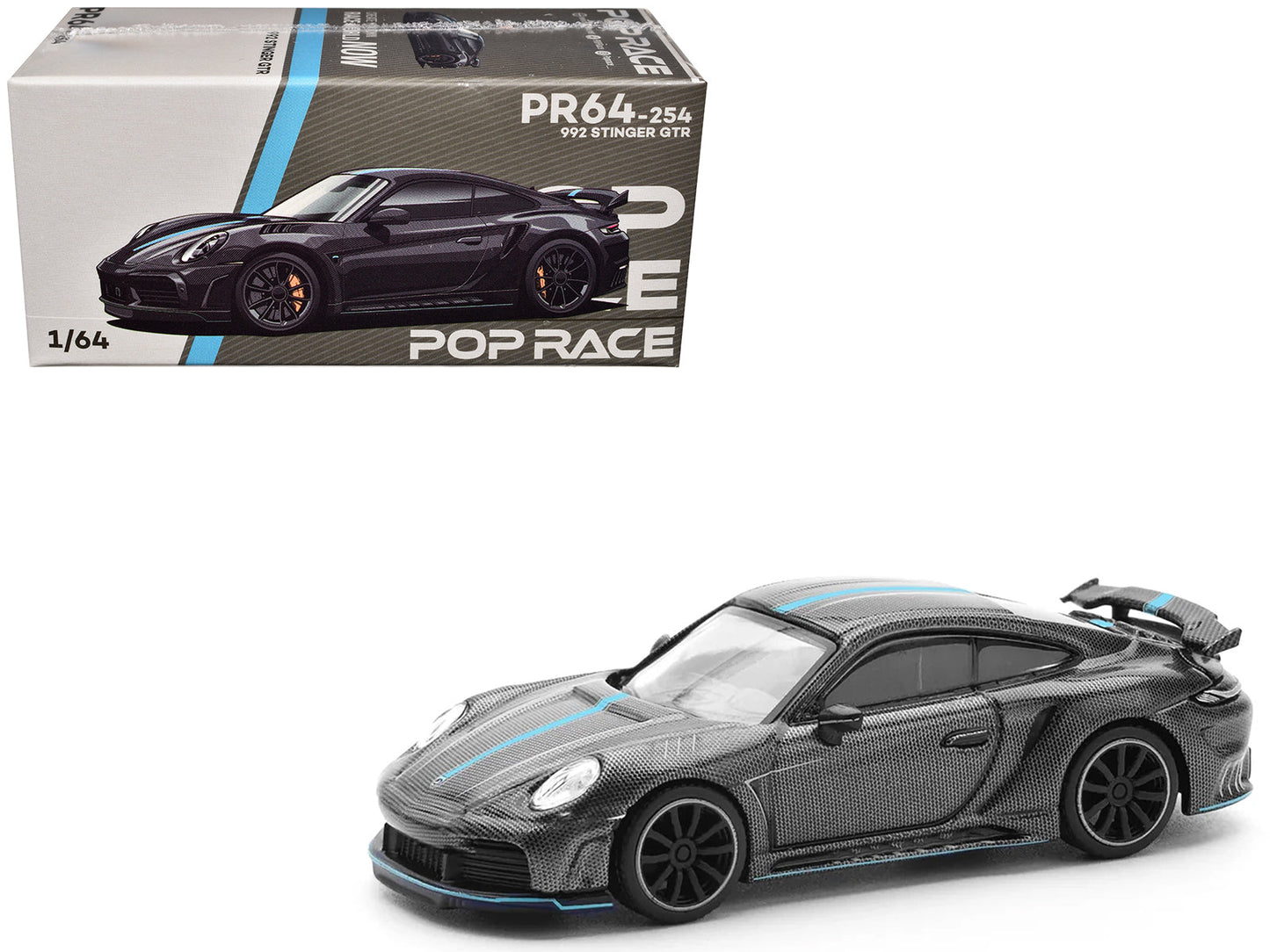 992 Stinger GTR Carbon Edition with Blue Stripe 1/64 Diecast Model Car by Pop Race free shipping USA
